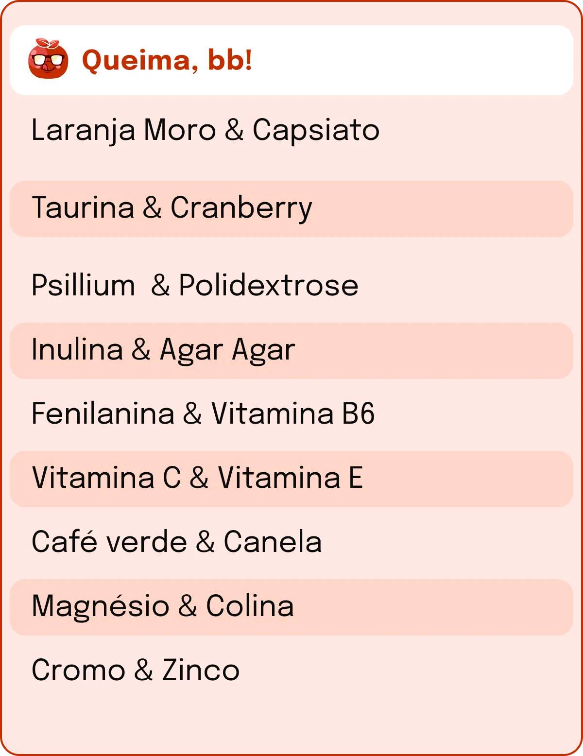 tabela nutricional queima